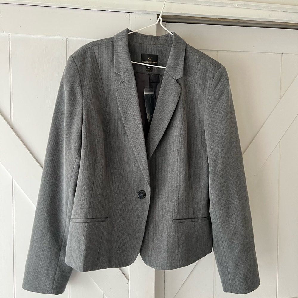 WORTHINGTON Women's 1 Button Blazer NEW Grey Business Casual XL Work Formal